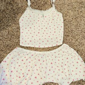 Floral Lace Trim skims Pajama Set